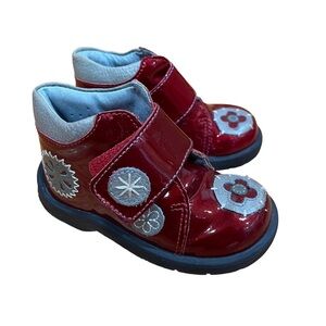 Umi Baby Girls Patent Leather Ankle Boots Shoes Size US 5 EUR 20 Burgundy EUC